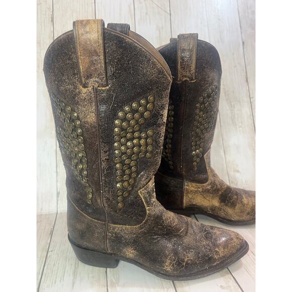 🔥🤠Frye Billy Studded Distressed Cowboy Boots size 9